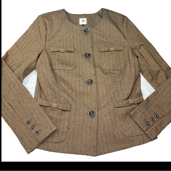 CAbi Penny Herringbone SPECKLED JACKET Button Blazer 3170 Bow pockets Round Neck - Picture 15 of 16